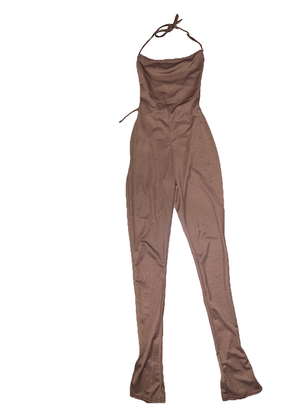 PrettyLittleThing Brown Halter Jumpsuit